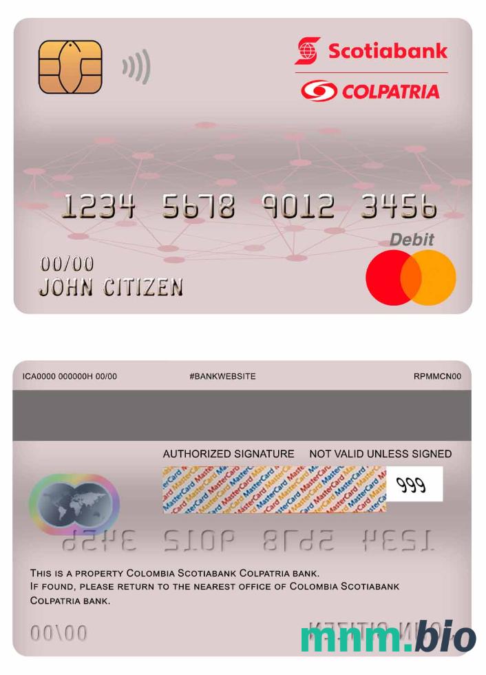 Colombia Scotiabank Colpatria bank master debet karta przykład w formacie PSD
